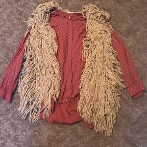 Coral Free people shirt with shaggy vest